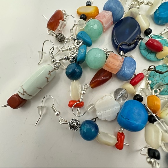 New Earrings Lot Of 10 Handmade Stones Beads Glass And Acrylic Wire Wrapped 5538 - Picture 6 of 14